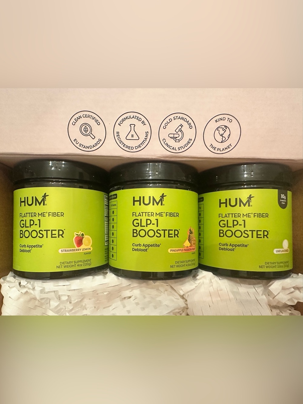 Variety 3 pack HUM Flatter Me Fiber Booster Powder Exp 10/27 & 11/27 NEW